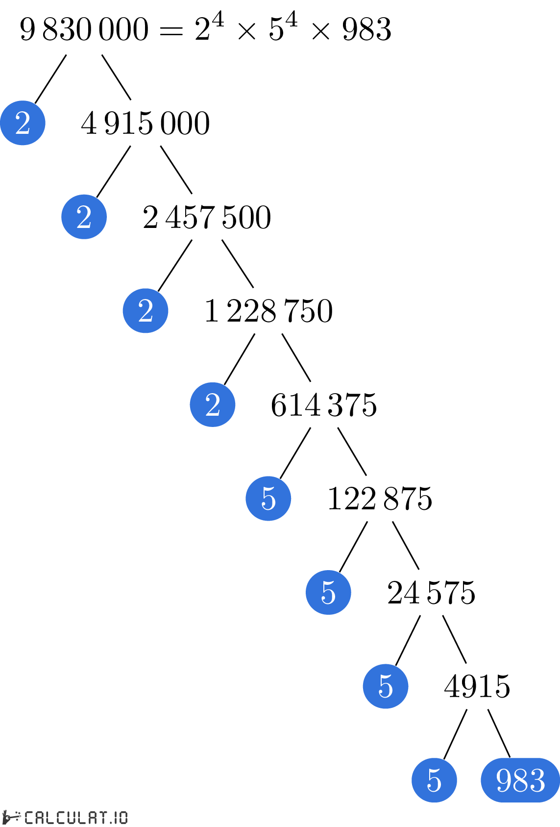 Разложение числа 9830000 на простые множители факторизация 9830000